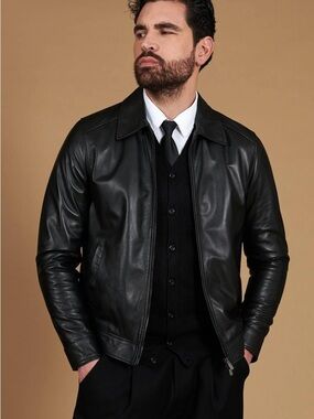 Neil Barrett Black Leather lightweight Bomber Jacket